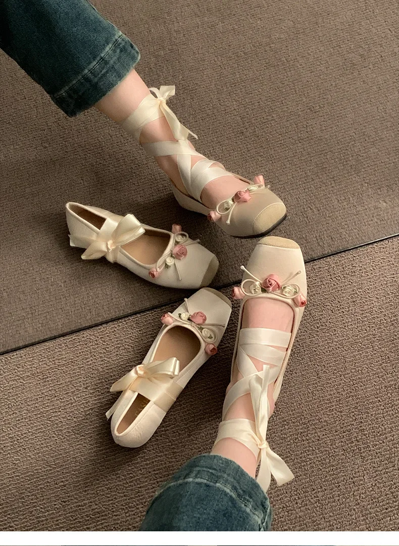 Designer-Kreuzriemen-Damenschuhe im Mary-Jane-Stil, modische Schuhe mit eckiger Zehenpartie und Schleifenverzierung, bequeme Damen-Ballerinas. – Detail 8
