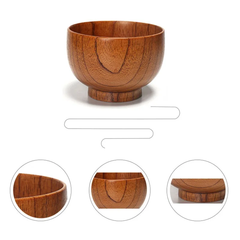 Handmade Wood Bowl for Rice Soup Sauce Dipping Wooden Dinnerware Unbreakable Round Wooden Bowls 7 Size Assorted