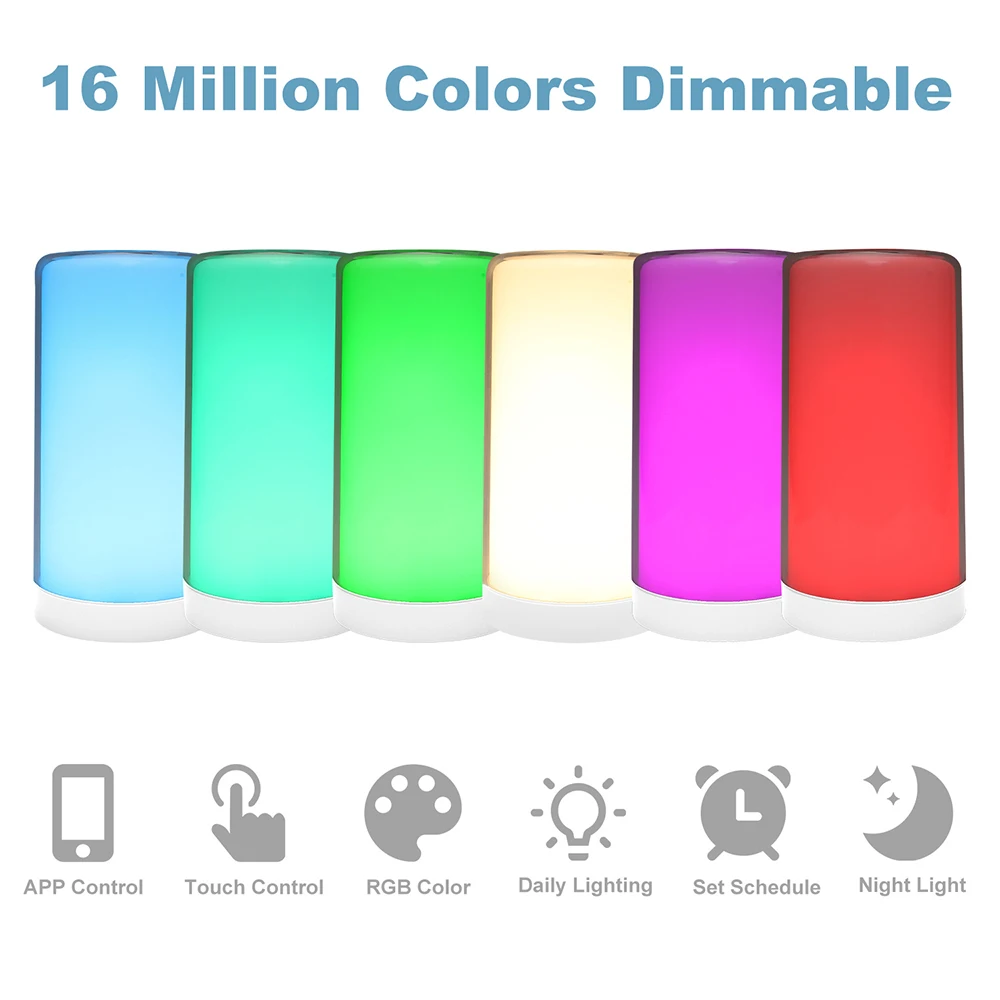 USB Smart Table Lamp WiFi Portable Bedside Lamp Works with Alexa Google Home RGB Night Lights Dimmable LED Nightstand Touch Lamp
