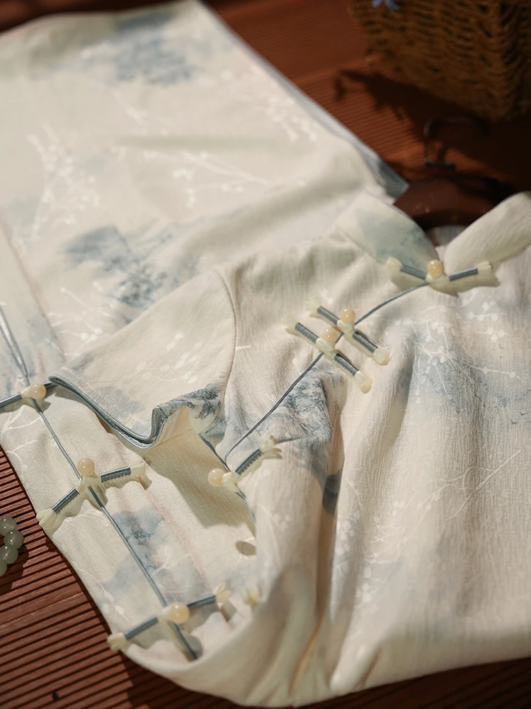 

Young Sle Thin New Chinese Version Summer Daily Wear ort Sve Long Dr Floral Patterned High Collar Gown