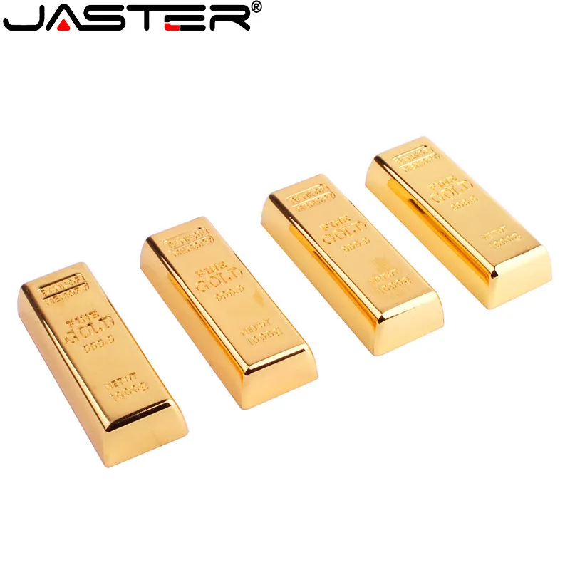 JASTER Gold Bar USB 2.0 Flash Drive 128GB Metal Bullion Cool Creative Gift Pen Drive 64GB Funny Business Gift Memory Stick 32GB