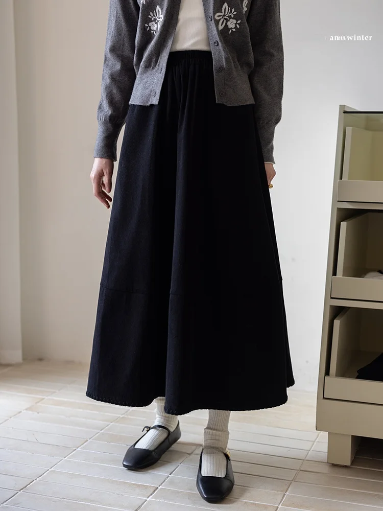 

Elely Loose High Waist Knitted Skirt for Women in Bla Faionable Stretchy Autumn Season Polyester Fiber