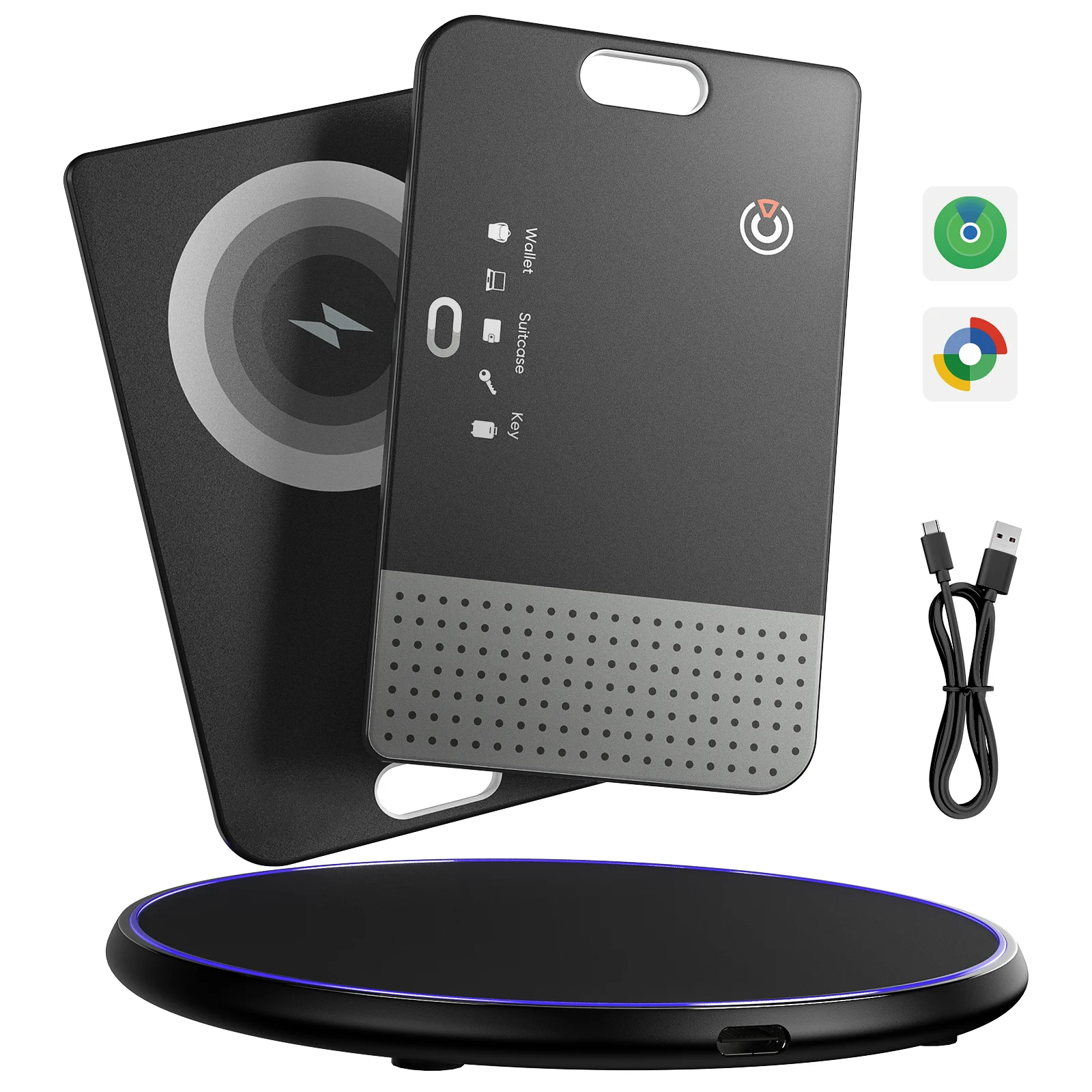 2-Pack 2.0mm Wallet Tracker for Apple Find My & Google Find Hub Global Tracking Anti-Lost Smart Tag Come With Wireless Charger