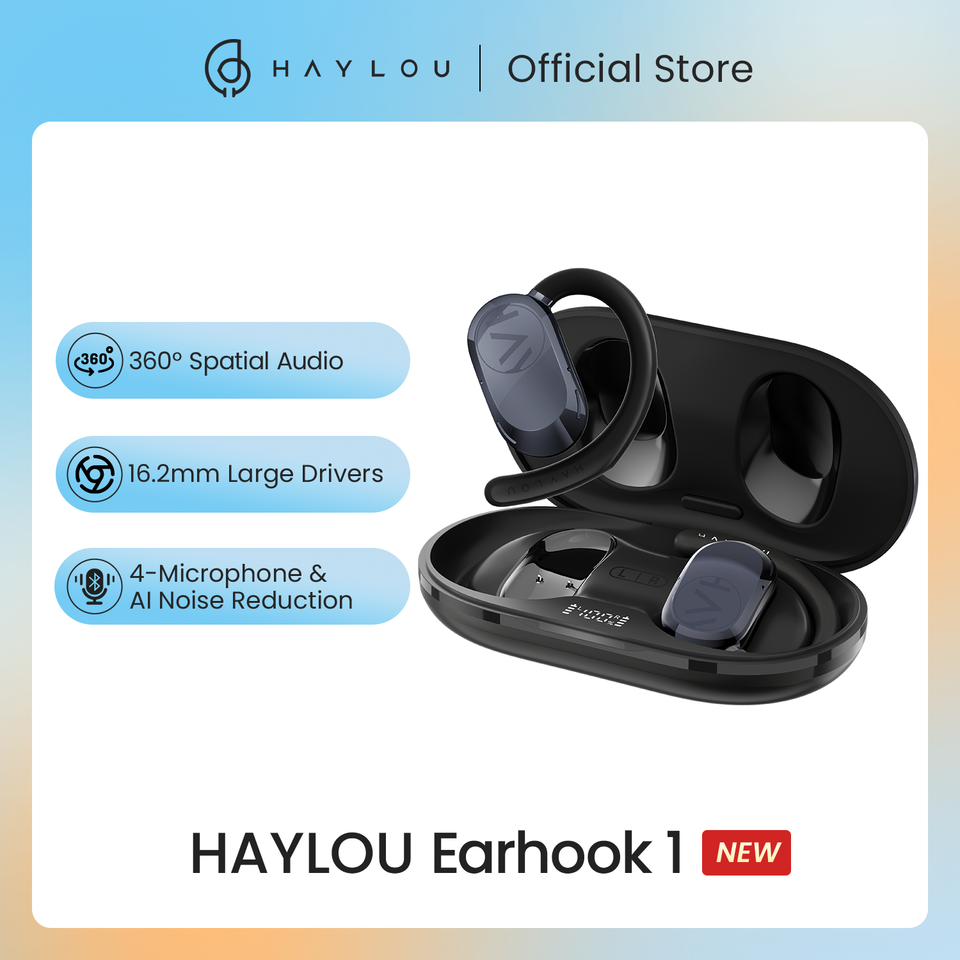  HAYLOU Earhook 1 Open-Ear Earphones Ear Hooks Wireless Bluetooth Headphones 360° Spatial Audio 4-Mic Noise Cancellation Earbud 
