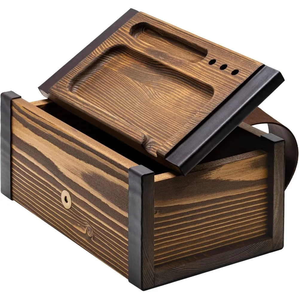 Large Wooden Box with Decorative Wood Tray - Handcrafted in Europe - Great Storage Organizer to Keep Your Accessories and