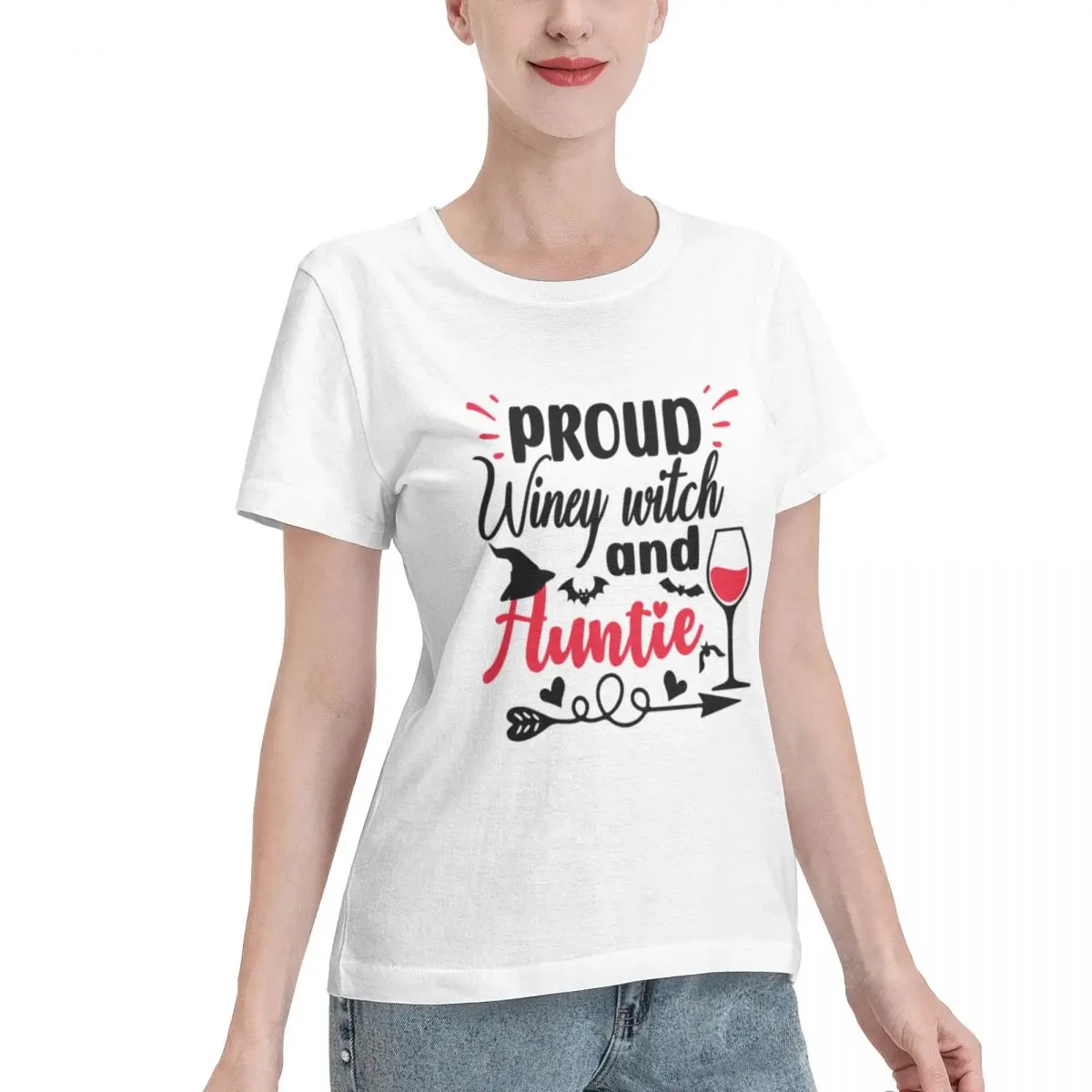 No Shrink Proud Winey Witch And Auntie Best Aunt Ever Gift Women's T-shirt Soft Girl Solid Color Tee