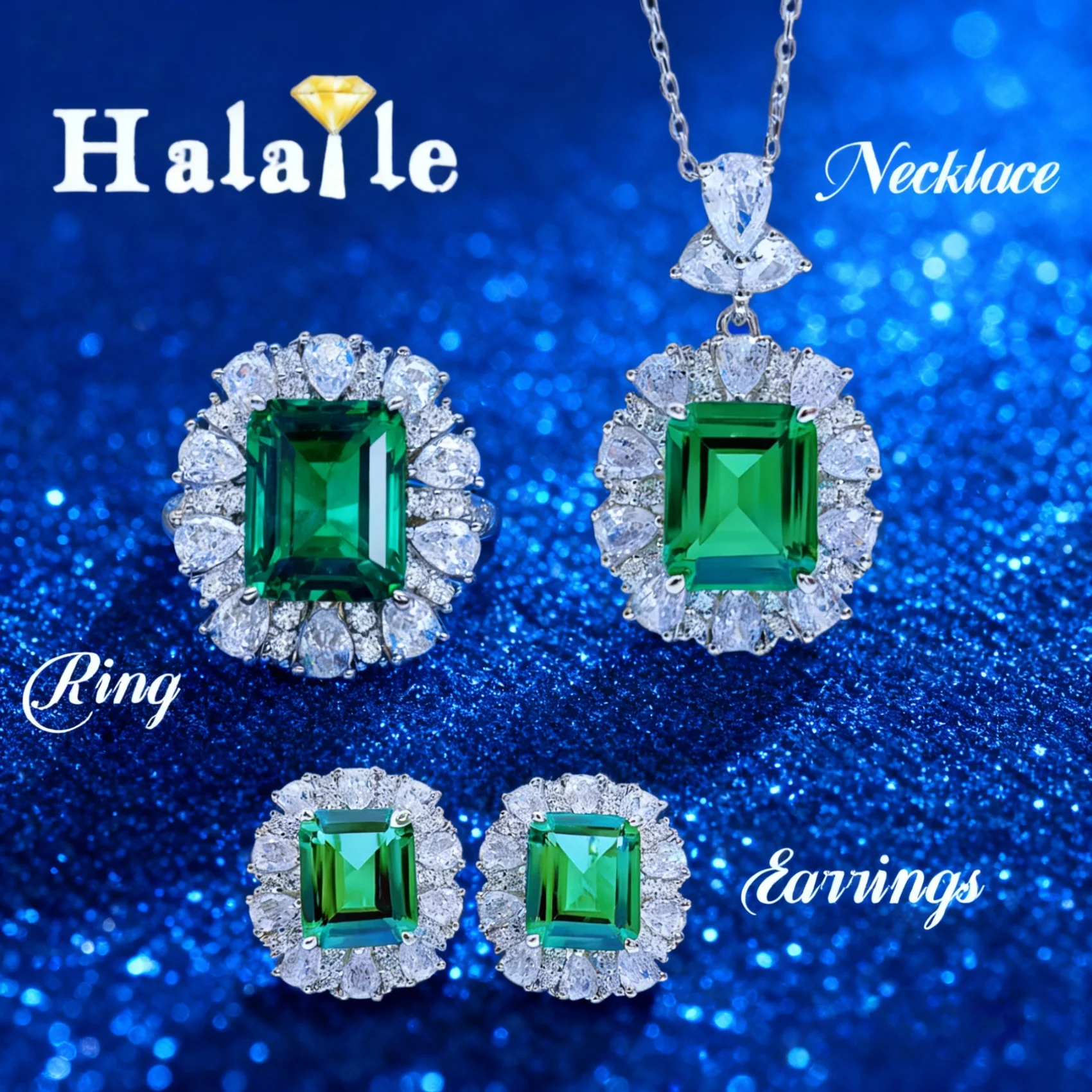 

Halaile 9*11MM Emerald Zircon Jewelry Sets S925 Sterling Silver Fine Jewelry Sparkling Women's Trendy Wedding Party Gift