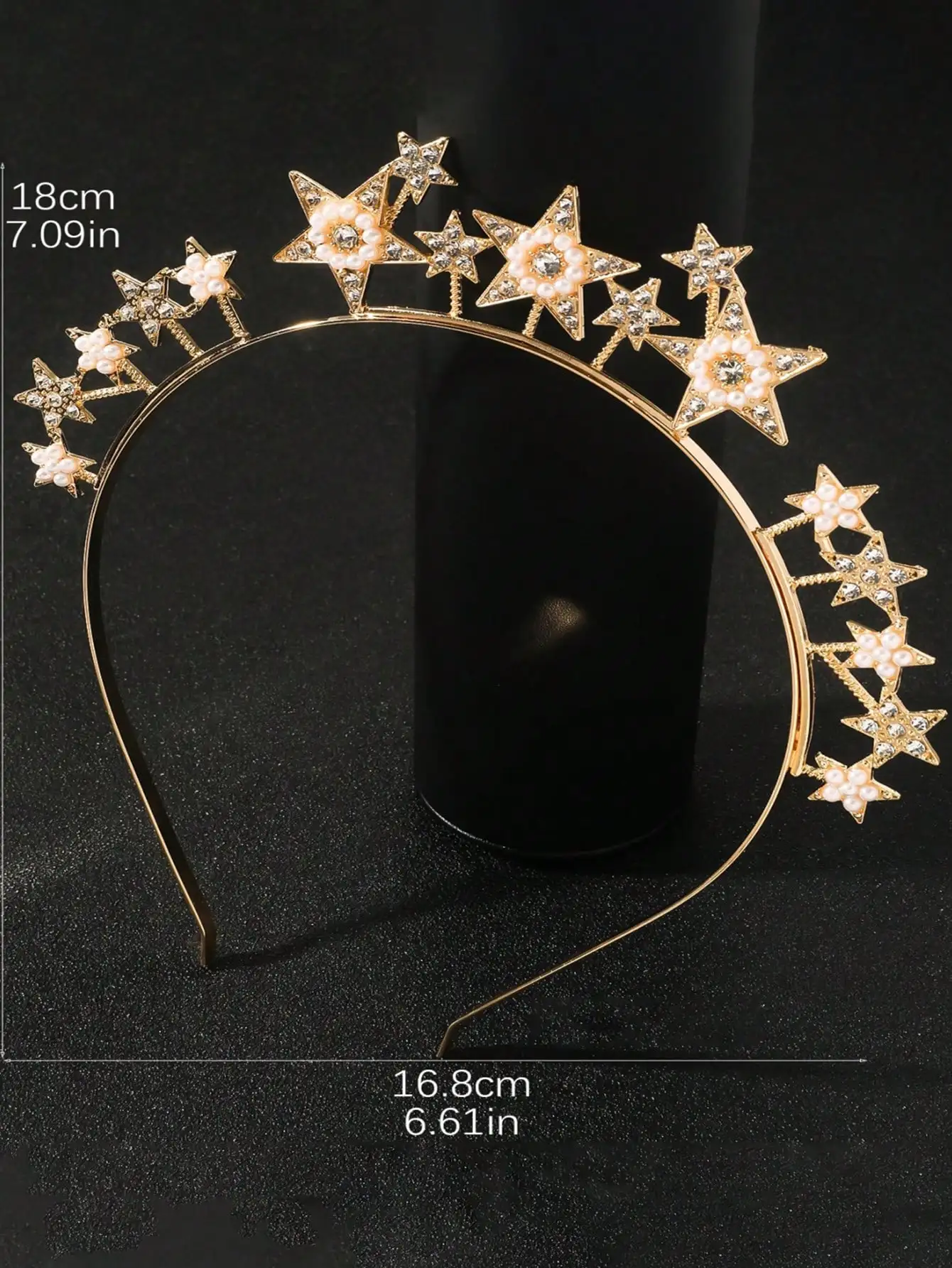 Elegante Diadema de Tiara Dorada con Estrellas, Perlas y Cristales para Novias, Fiestas y Celebraciones