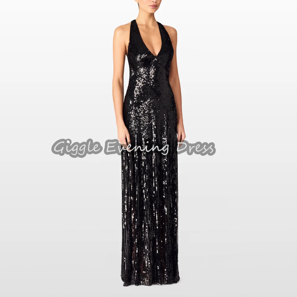 

Giggle Customized V-neck Sequins Mermaid Floor Length Shiny Saudi Arab Evening Party Dresses For Women 2026 With Sleeveless