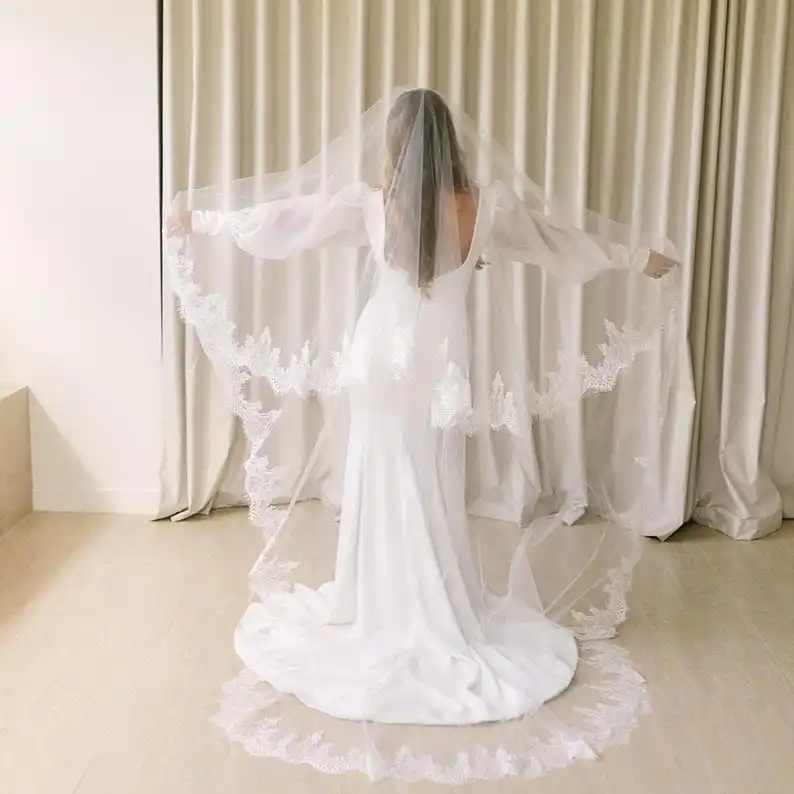 Lace Blusher Wedding Veil Two Tier Wedding Accessories Bridal Veil Handmade Customization Length Style