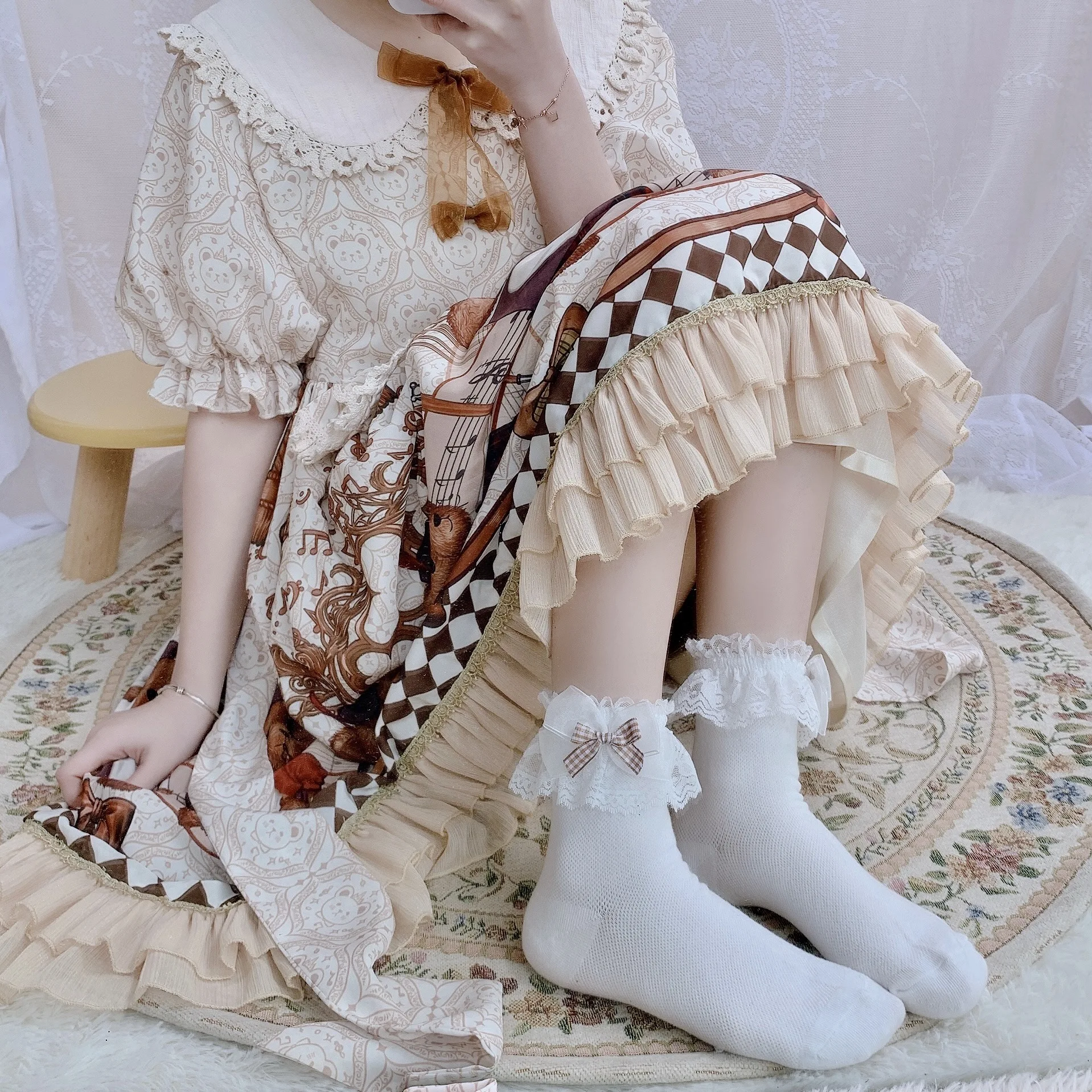 5 أزواج الجوارب النسائية البكر جميل لوليتا الدانتيل جورب قصير الصيف لطيف الحلو كشكش الانحناء القطن جورب الأميرة Kawaii تنفس