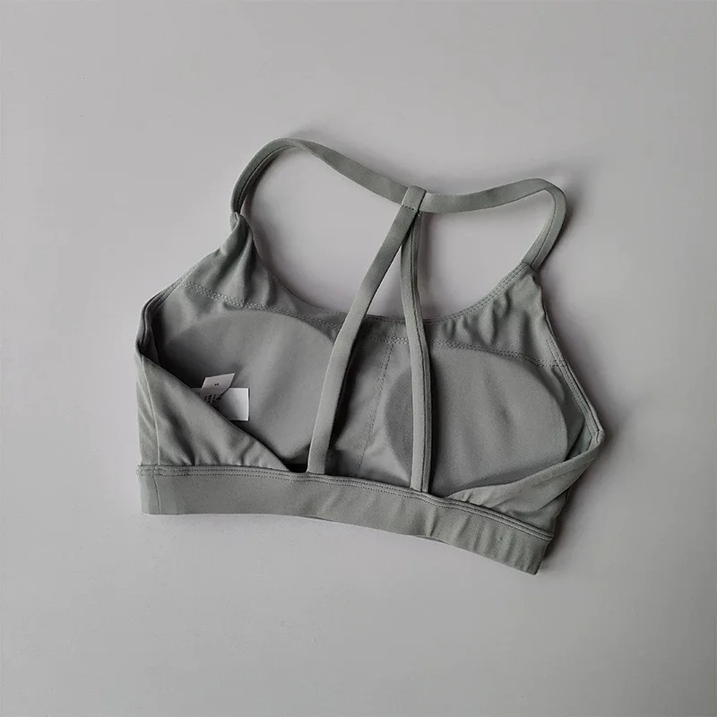 Damen-Sport-BH mit Schnelltrocknungsfunktion, Dreieck-Design, dünnem Gurt, gerafftem Yoga-Top mit Schönheitsrücken für Frühling und Sommer – Detail 7