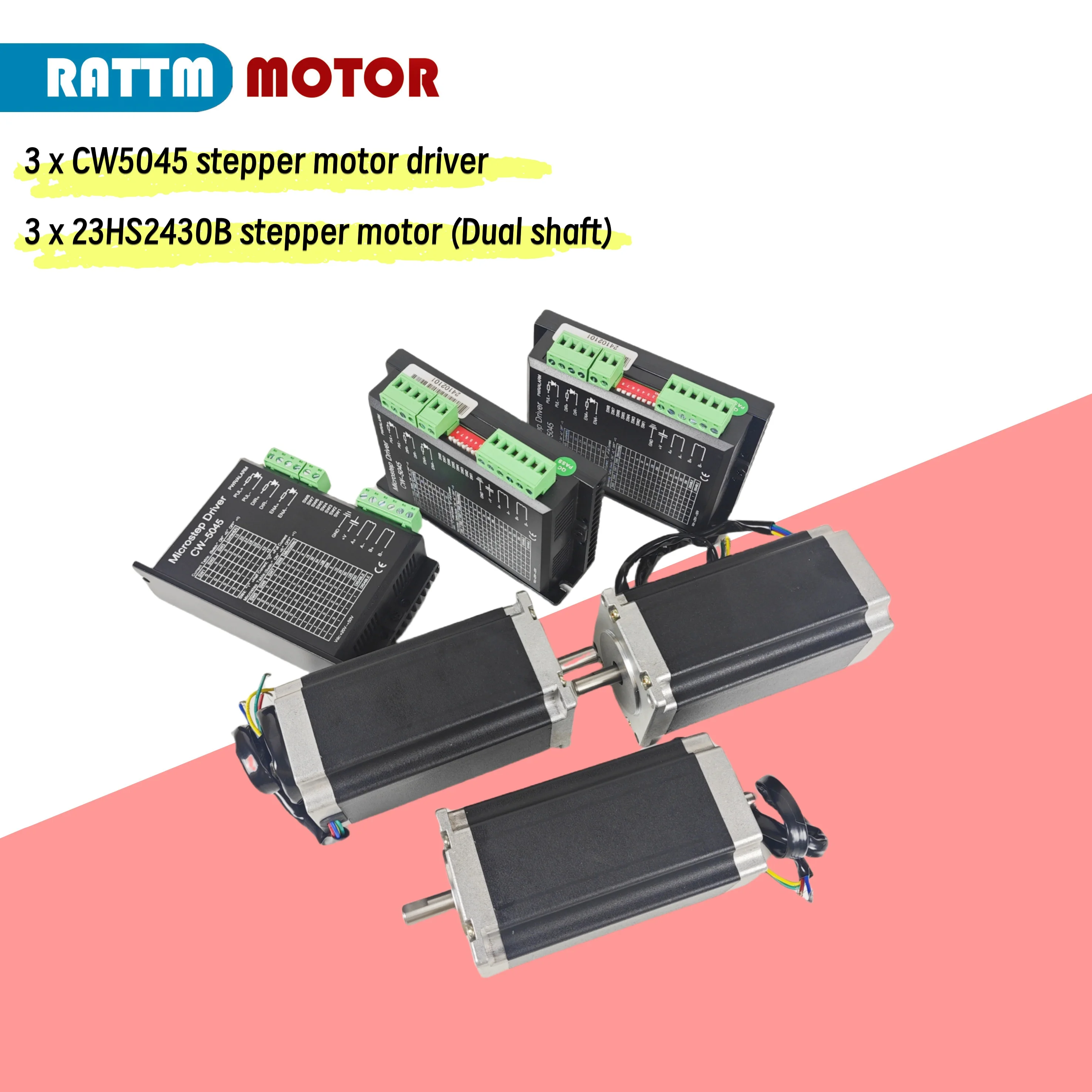 

3 Axis 4 Axis Kit CNC Nema 23 2.8N.m 112mm stepper motor Dual Shaft with driver CW5045 256 microstep 4.5A