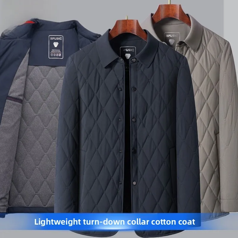 Pierre Cardin Men's Cotton Jaet Silk-Like Thin Formal Collar Diamond Patterned Autumn Winter Outerwear Faionable Ci Sle