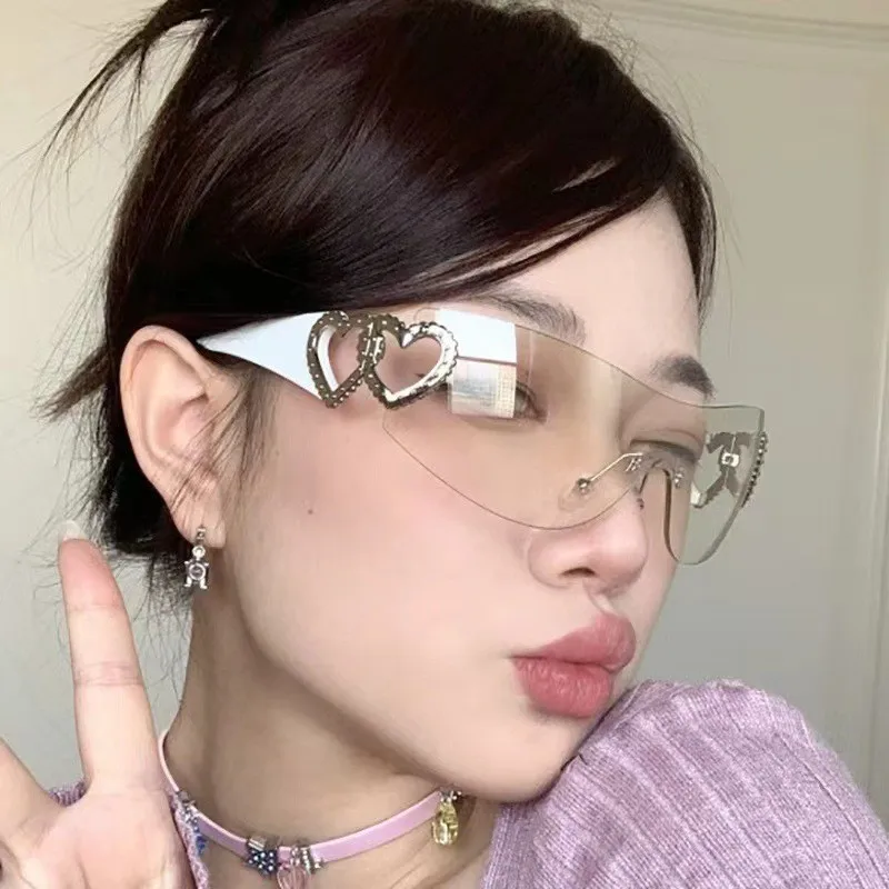 

Модные винтажные солнцезащитные очки без оправы в форме сердца 2026 года для мужчин и женщин, классический трендовый дизайн, хип-хоп, крутые, с защитой UV400