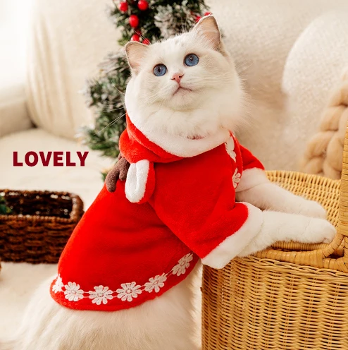 TTT حار بيع سلسلة الغزلان القرن مقنعين عباءة ملابس الحيوانات الأليفة الدافئة زي لعيد الميلاد الكلاب القطط #4