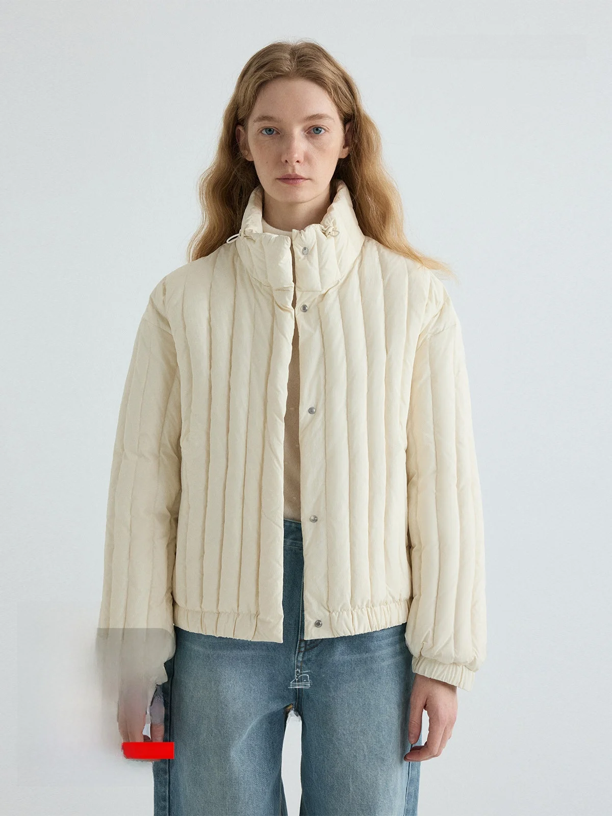 

Traceable Nice People 90% White Du down ort Puffer Jaet Windproof Adjustable Stand Collar Vertical Texture Casual Sle