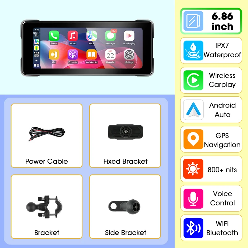 Jansite motorfiets scherm Carplay Moto navigatie draagbaar digitaal dashboard Motobike Android Auto waterdichte BT-monitor