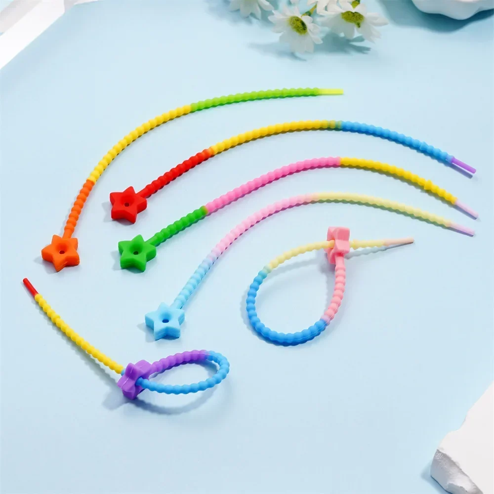 2pcs/Lot Rubber Gradient Bands Colorful Silicone Tie Star Bandage Tag Rope DIY Keychain Pendant Adjustable Data cable storage