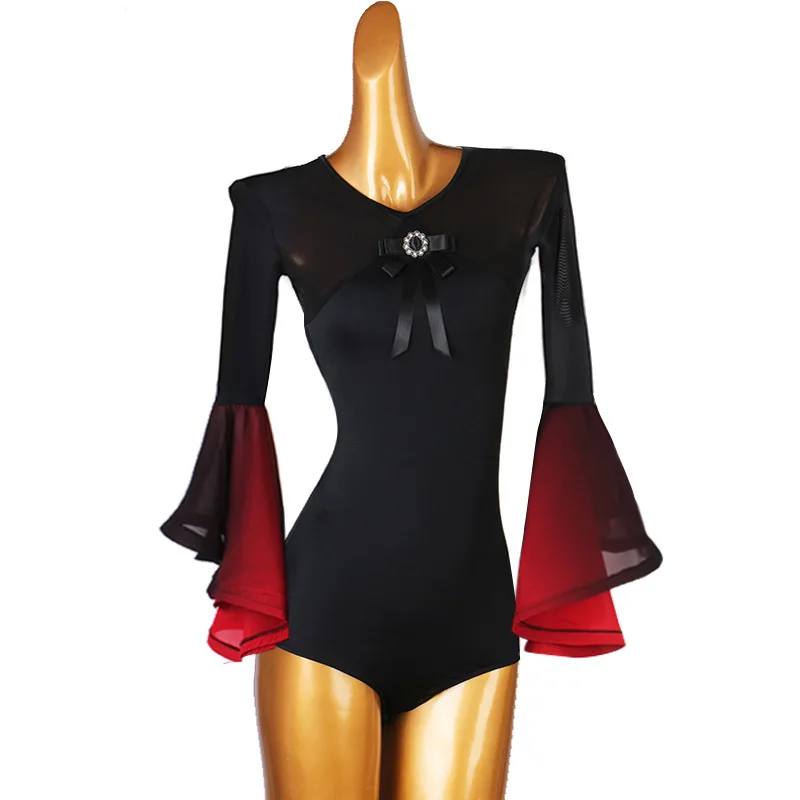 Horn Long Sleeve Modern Bow Latin Top Ballroom Dance Ballroom Waltz Uniform