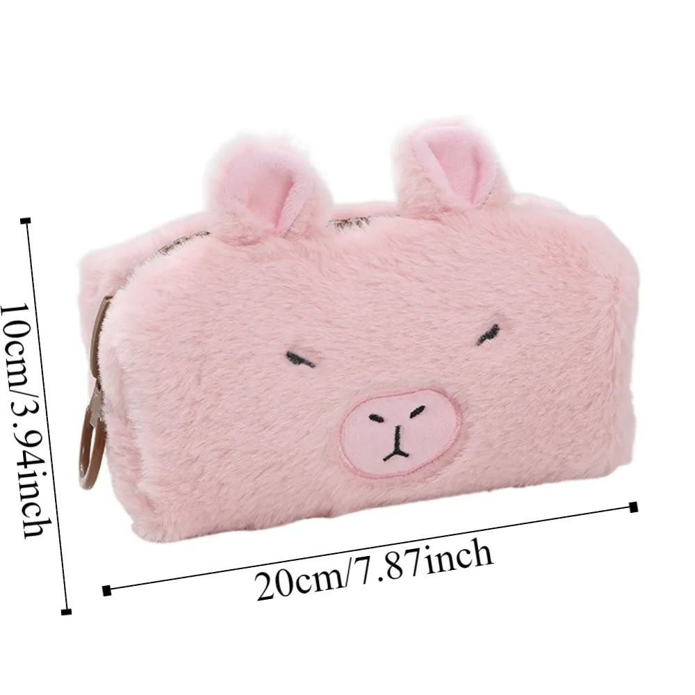 Sac à stylo en peluche Capybara de grande capacité pour enfants, fermeture à glissière animale, étui à crayons en peluche Capybara, poudres douces de dessin animé