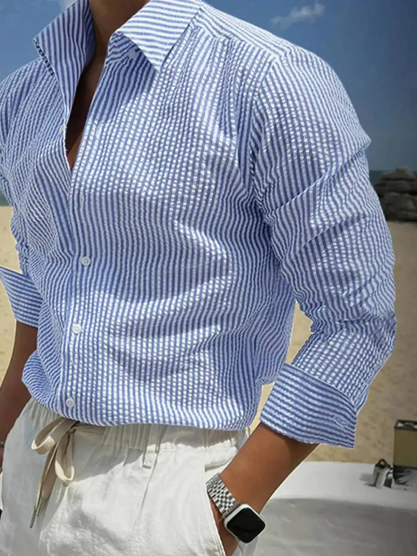 

Men's Long Sleeve Striped Shirt With Loose Fit Stylish Comfortable Casual Wear All Seasons Ideal For Outdoor Activities