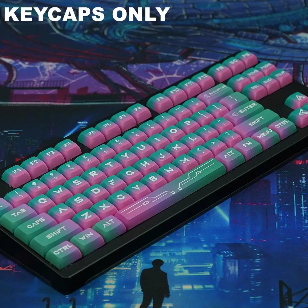 Neon PBT XDA Keycaps Set, Dye-Sublimated Legends Keycap para Mx Cherry Gateron Switch Kit Teclado Mecânico, 121 Chaves