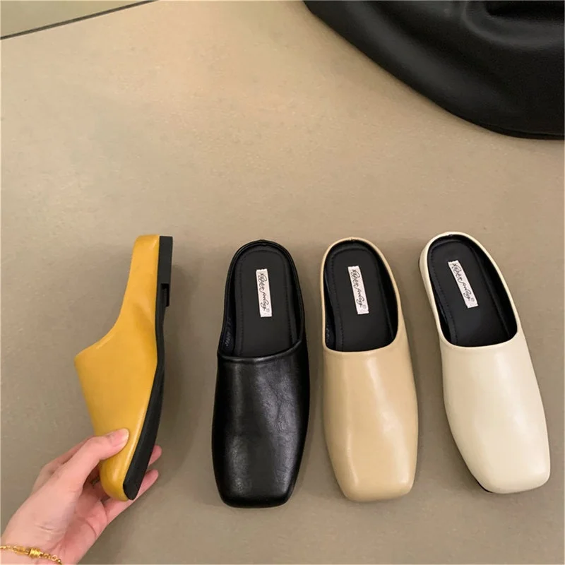 Bailamos Brand New Women Design Flats Women Sandals Cover Toe Slippers Soft Leather Flat Slippers Outdoor Slides Zapatos Mujer