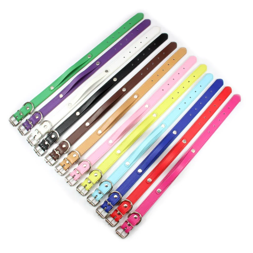12 PCS Wholesale Plain PU Leather DIY Name ID Dog Collar Custom Letters Charms Puppy Cat Neck Strap Collars for Small Medium Dog