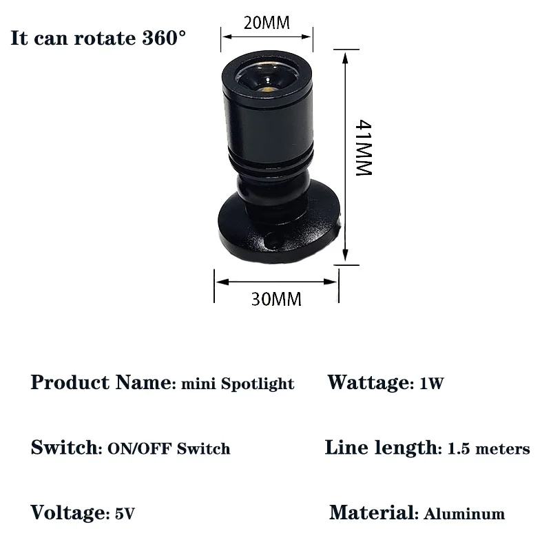 1pcs Led USB Spotlight 1W DC5V Jewelry Cabinet Showcase Counter Lamp Surface Mounted Ceiling Mini Spot Light USB 5V Interface