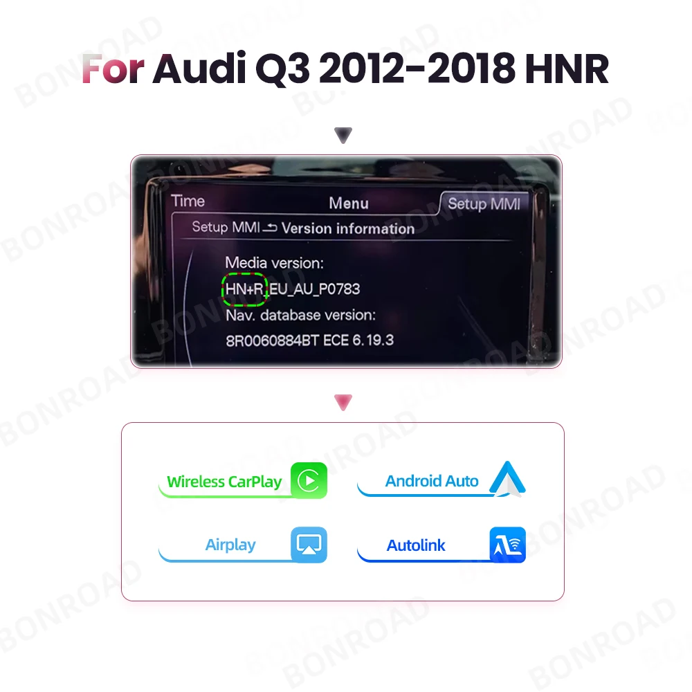 BONROAD Für Audi A1 Q3 2012-2018 RMC HNR Drahtlose CarPlay Android Auto Interface Adapter Mit Spiegel Link AirPlay Bluetooth
