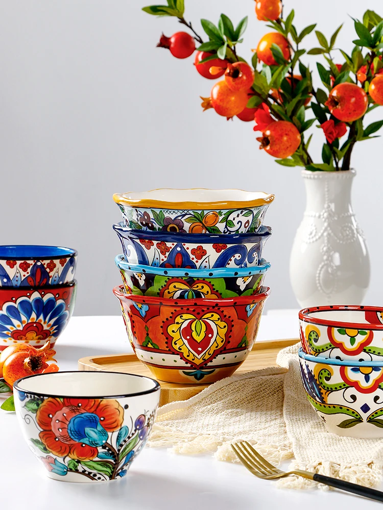 

Creative Hand-Painted Cerc Bowl ular Online Breakfast Cereal Fruit Salad Bowl Irregular ape Dinnerware for Home Use