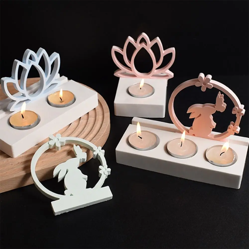 イースターウサギ蝶キャンドルホルダー型透明 DIY シリコーン型セラミック石膏蓮の花樹脂キャンドルホルダー金型