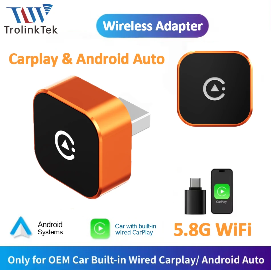 

Беспроводной адаптер 2-в-1 CarPlay/Android Auto AI Smart Box для Apple и Android, 5 ГГц Wi-Fi, Type-C/USB, для автомобильных интеллектуальных систем