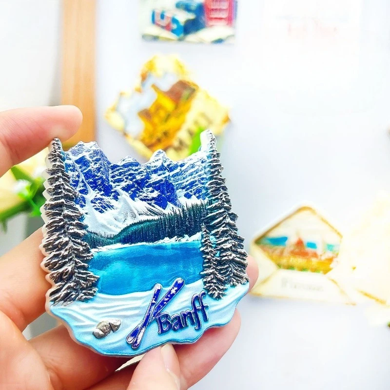Banff National Park Fridge Magnet - Stunning 3D Dog Sled on Lake Scene Unique Canadian Winter Souvenir for Travel & Nature Decor