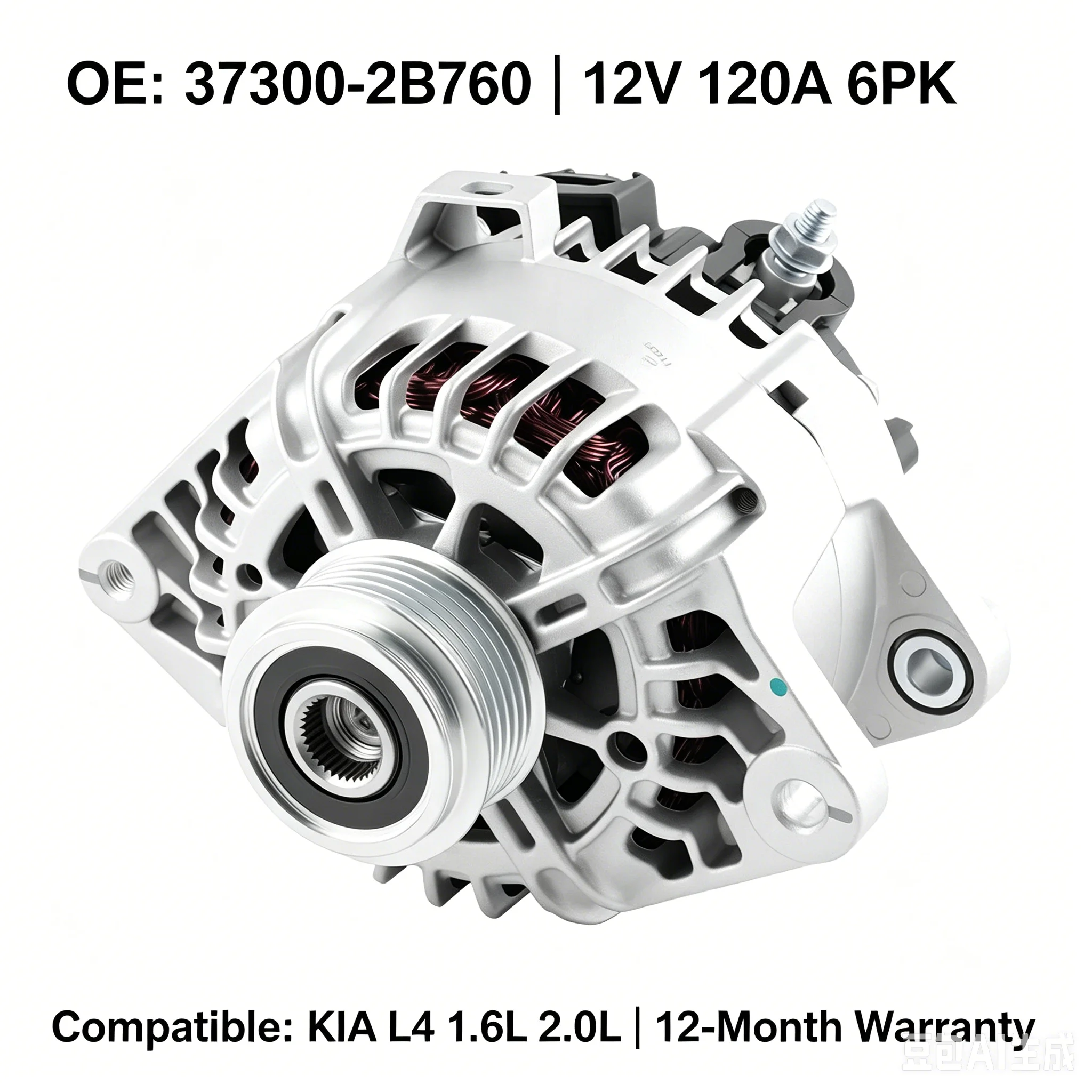 

12V 120A 6PK Alternator OE 37300-2B760 Fit Hyundai Veloster Kia 1.6L L4 2012-2017