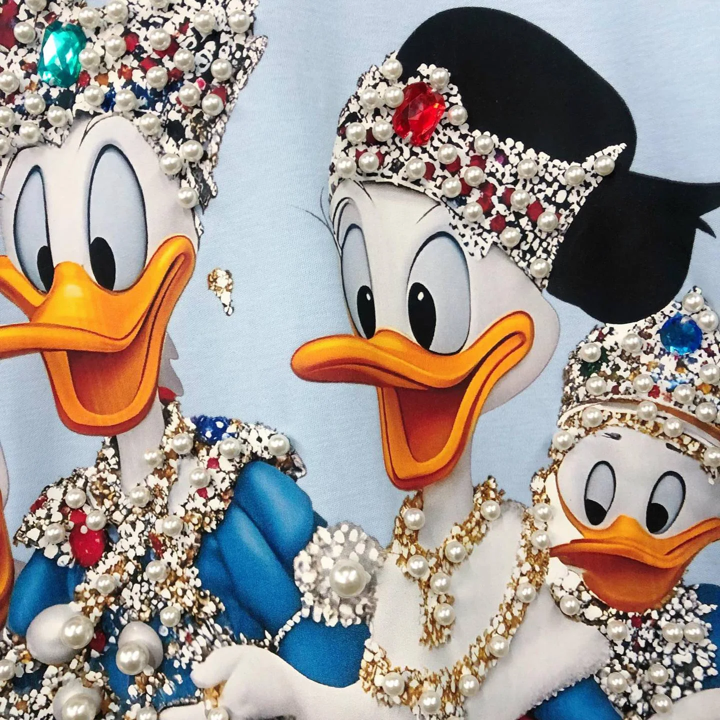 트렌디 한 여름 여성 티셔츠 2025 새로운 달콤한 만화 프린트 느슨한 o 넥 풀오버 탑 비즈 진주 모든 경기 캐주얼 코튼 티셔츠