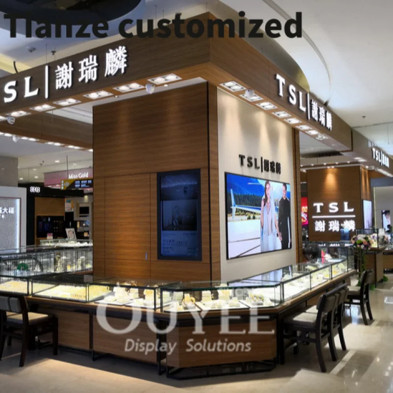 

Customized-Retail Custom Jewelry Kiosk Showcase Commercial Necklace Luxury Store Glass Silver Jewelry Kiosk Design Mall