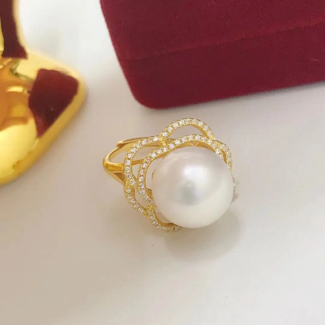 

stunning 10-11mm south sea round white pearl ring engagement rings for women sterling silver 925 pearl ring