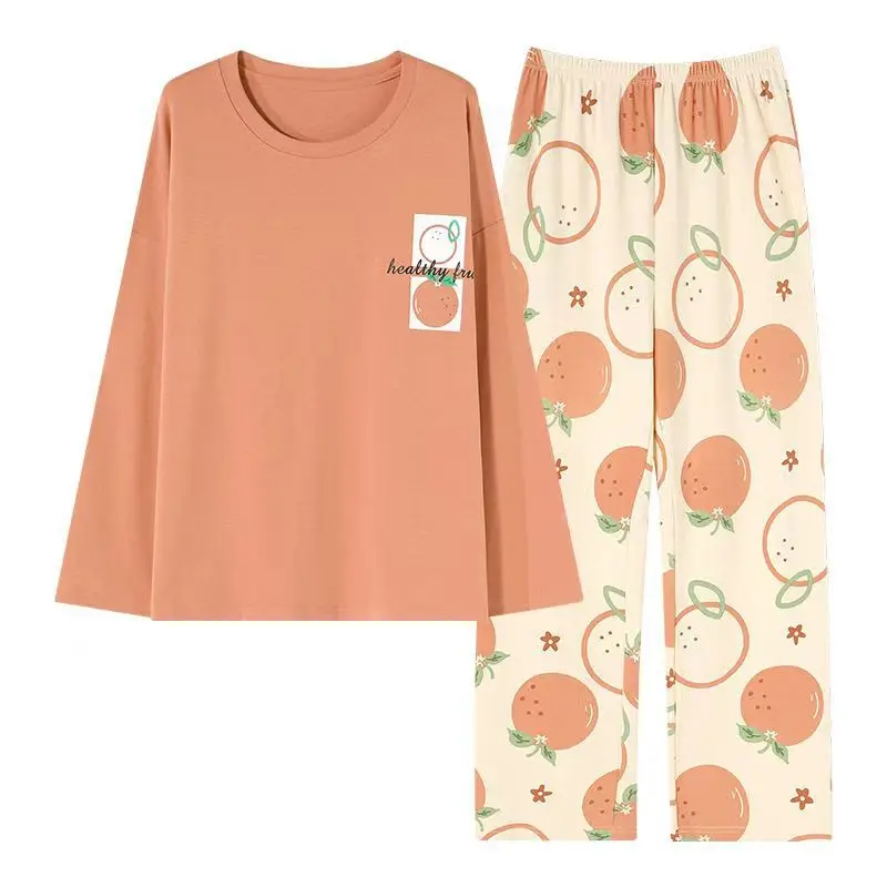 New Spring/Fall Women's Pajamas: Long-Sleeve, Plus-Size, Lightweight, Cute Cartoon-Printed, Rustic-Style Loungewear Set for Fall