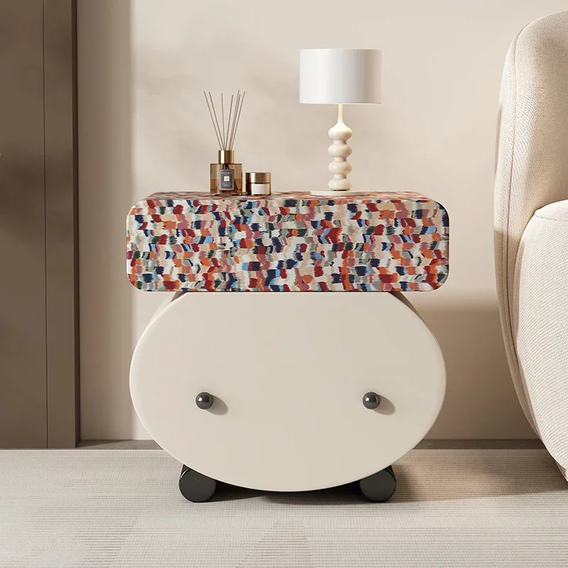 

yj7 Designer High-End Bedroom Solid Wood Nightstand Cream Style Italian Minimalist Rainbow Color Storage Cabinet
