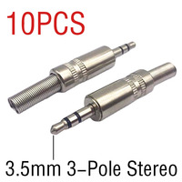 10PCS 3.5mm 3-Pole Stereo Metal Plug Connector - 3.5 Plug Adapter with Soldering Wire Terminals for 3.5mm Stereo Applications