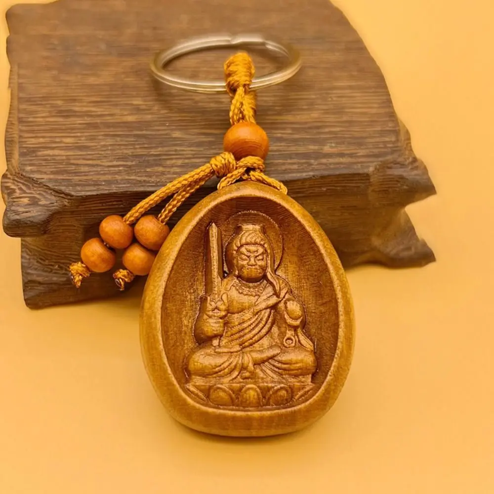 4 Pcs Wood Carving 12 Zodiac Patron Saint Pendant Eight Guardian Deities Three-dimensional Chinese Guardian God Keyring Tiger Ox