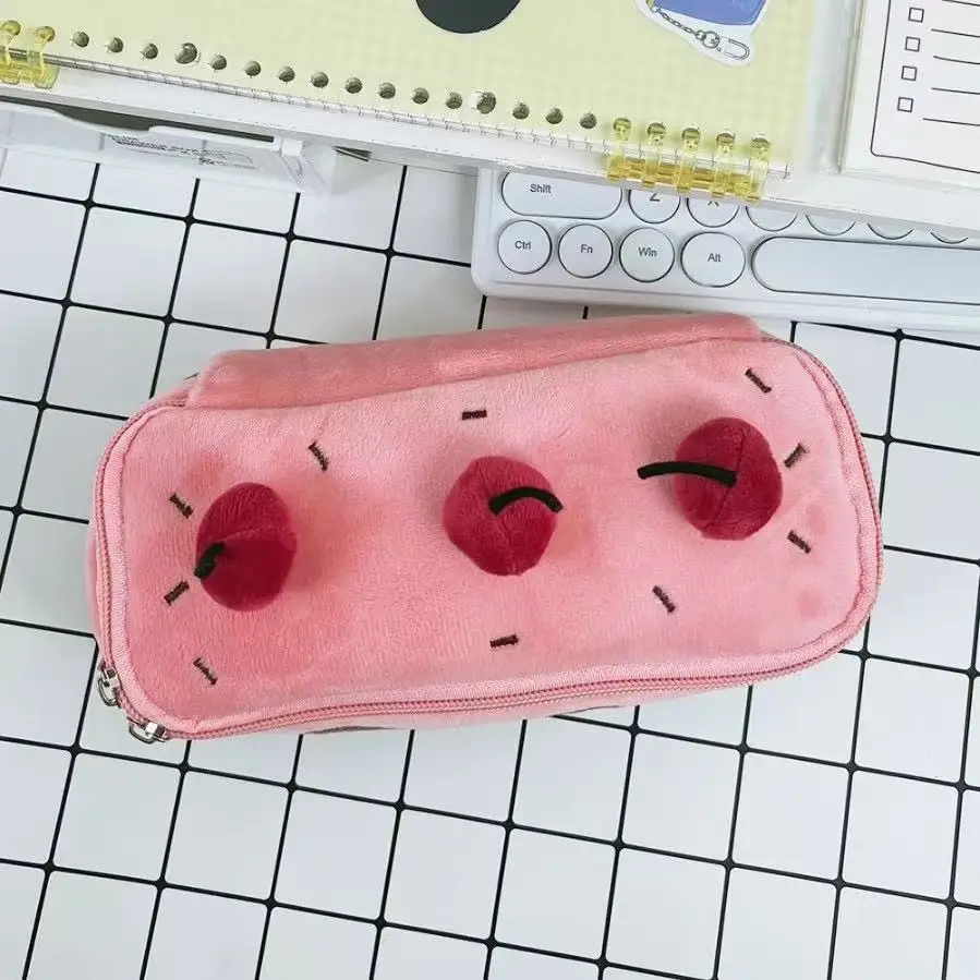 Plush Cute Pencil Bag Cherry Cake Pencil Case Large Capacity Student Stationery Storage for Girls Kids Back to School Gift view 4