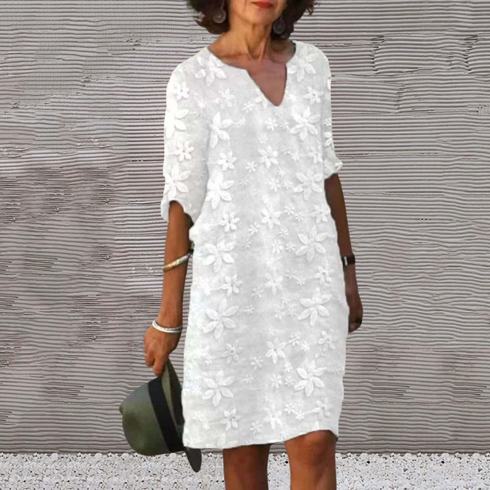 Women Sexy Dress White Hollow Lace Dress Short Sleeve Loose Midi Dresses 2025 Summer Casual Women\'s Casual Dress Vestidos Robe