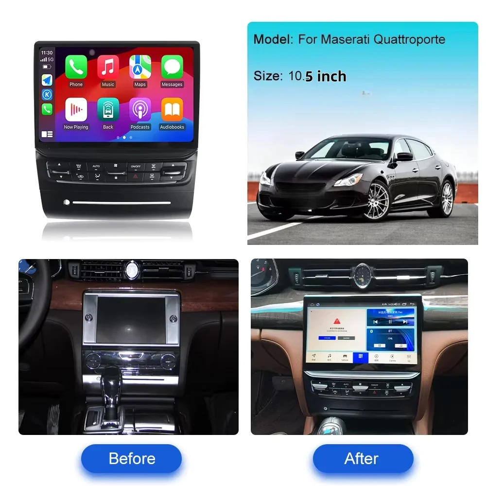10.5 inch Android Wireless Carplay Auto Stereo For Maserati Quattorporte 2016-2020 Multimedia Screen Player Touch Navigation