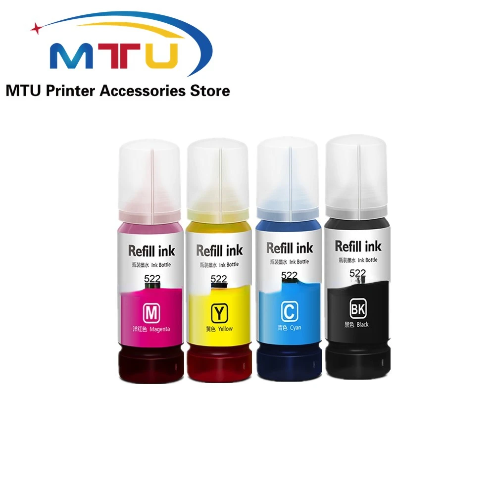 T522 522 Dye Ink Kits for Epson 522 EcoTank ET-2800 ET-2710 ET-4700 Printer 4Bottle 70ml/bottle