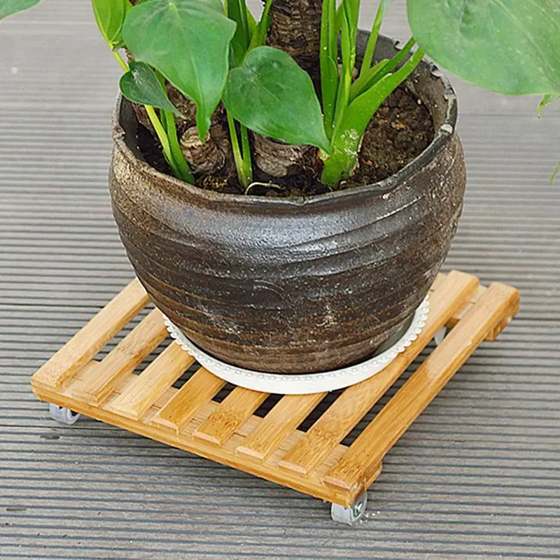 Planter Base With Wheel Wooden Plant Holder Mobile Tray Rolling Flower Pot Stand Square Plant Caddy Rack Plant Pallet Home Decor