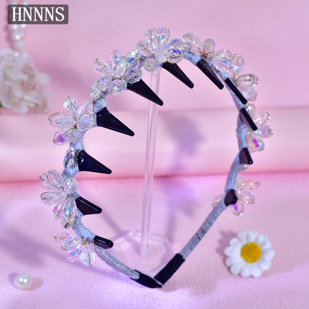 

HNNNS Sweet Flower Wavy Headband Crystal Non-slip Hair Hoop Trendy Face Wash Headwear Gentle Hair Accessories for Women A400