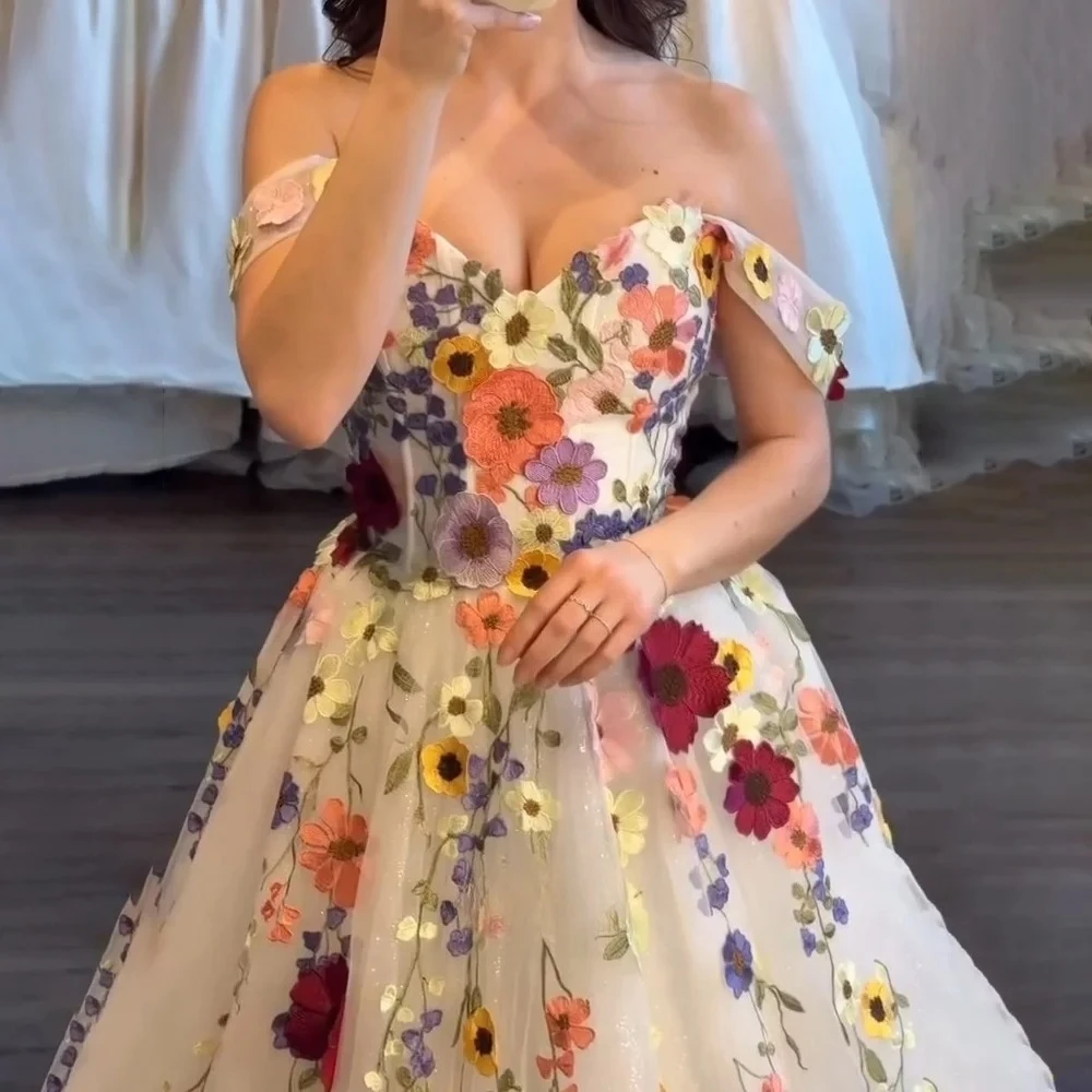 فستان حفلات على شكل حرف a فساتين حفلات مطبوعة بالورود 2026 بدون أكتاف فساتين سهرة على شكل قلب حفل فيستدوس دي فييستا مخصصة #4